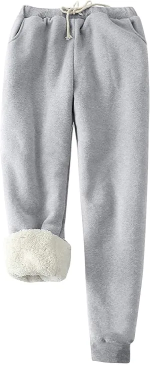 Women's Winter Warm Athletic Sweatpants Sherpa Lined Joggers Fleece Pants Drawstring High Waisted Yoga Lounge Trousers