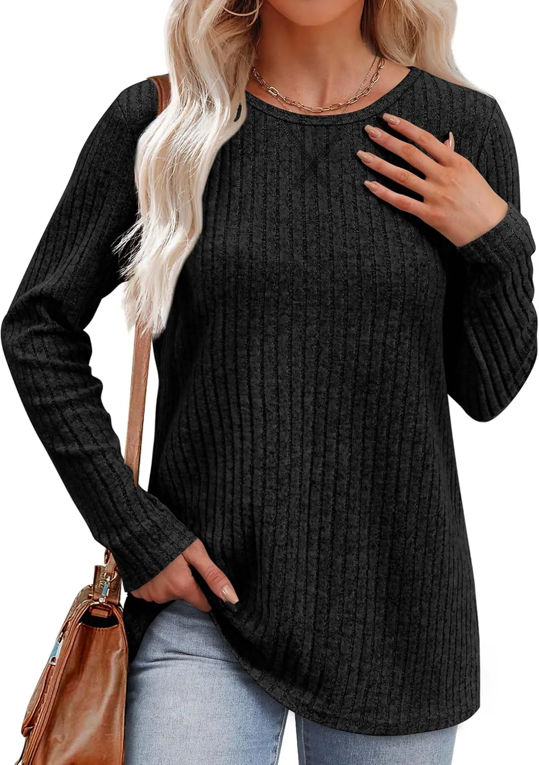 XIEERDUO Long Sleeve Shirts for Women Tunic Tops Casual Fall Tops Lightweight Sweaters 2024
