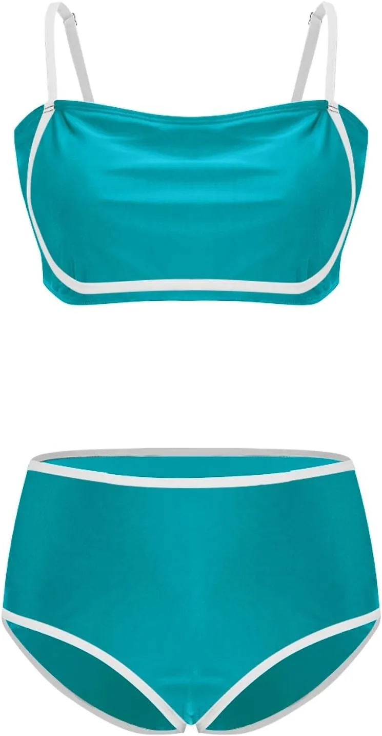 yardsong High Waisted Bikini Sets for Women Two Piece Swimsuit Adjustable Spaghetti Straps High Waist Bathing Suits