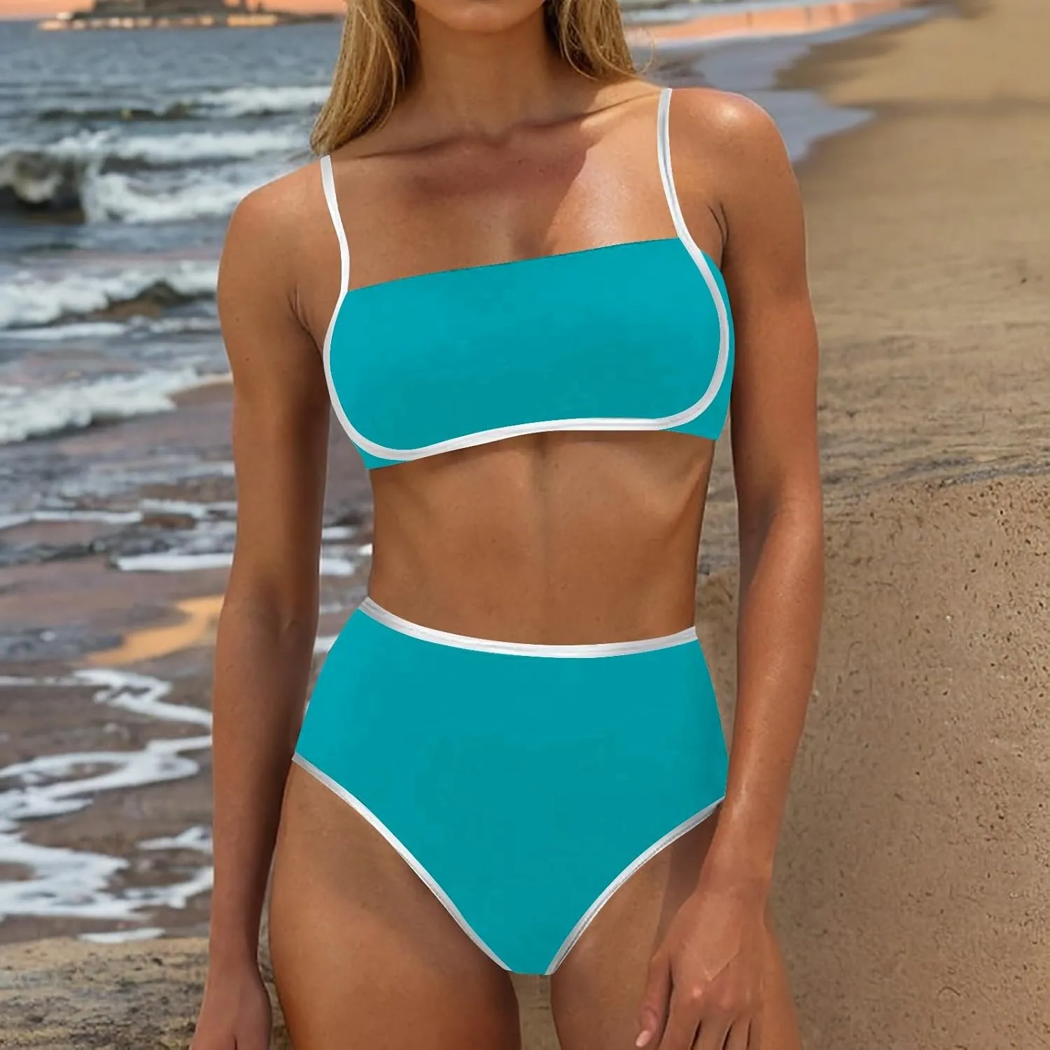 yardsong High Waisted Bikini Sets for Women Two Piece Swimsuit Adjustable Spaghetti Straps High Waist Bathing Suits