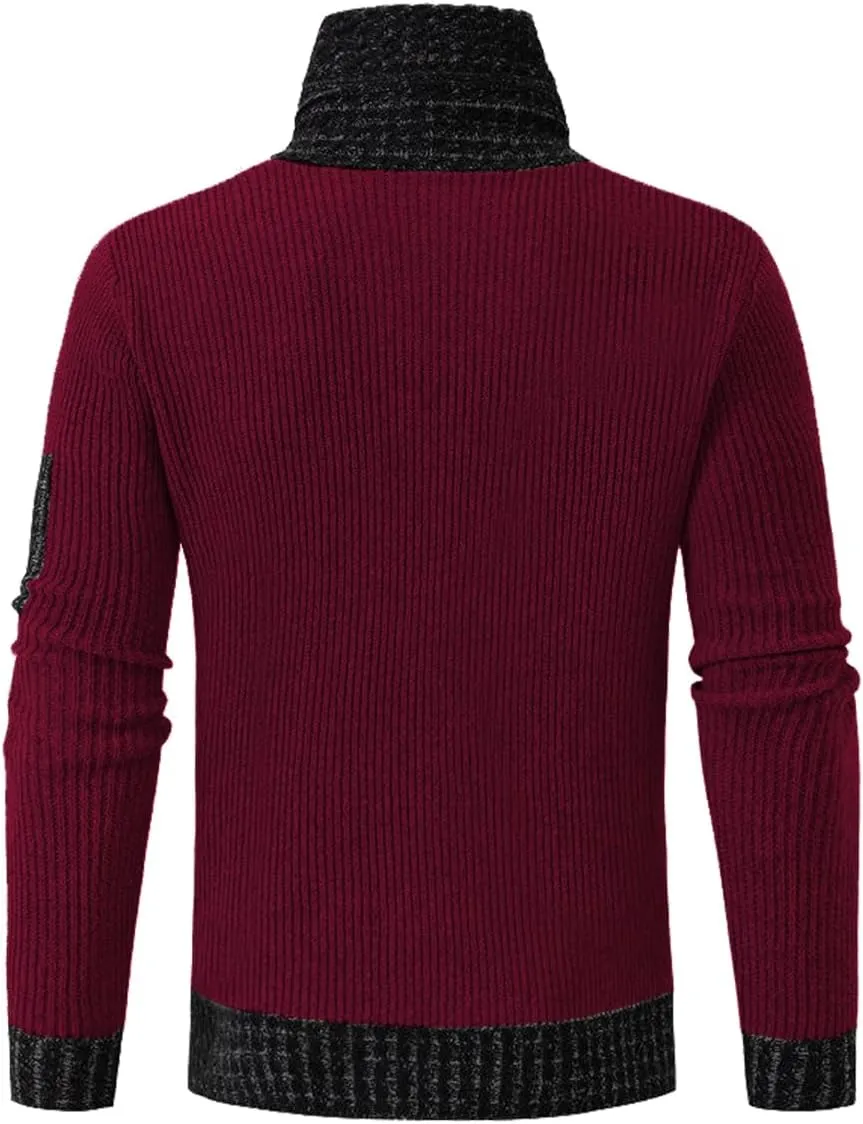 yoeasy Men's Turtleneck Zipper Twisted Knitted Pullover Sweater Slim Fit Ribbed Long Sleeve Sweater Tops