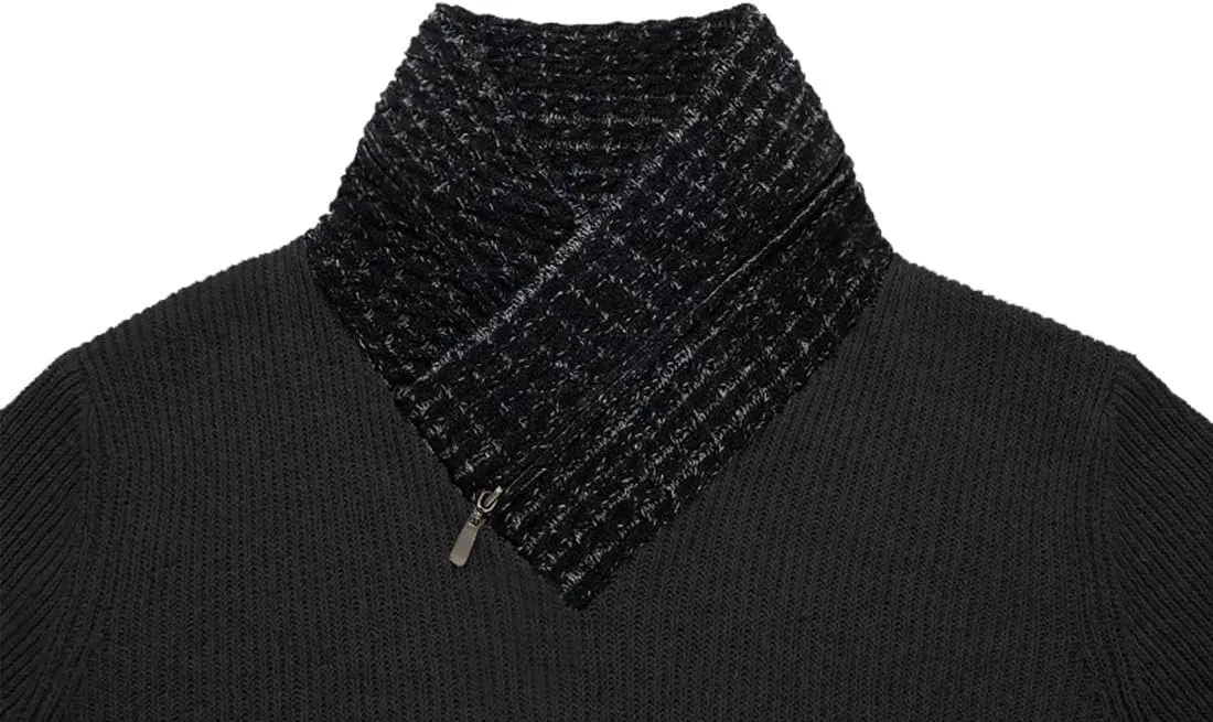 yoeasy Men's Turtleneck Zipper Twisted Knitted Pullover Sweater Slim Fit Ribbed Long Sleeve Sweater Tops
