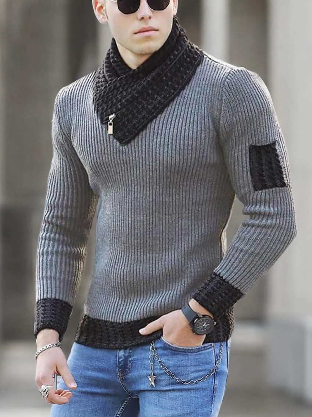 yoeasy Men's Turtleneck Zipper Twisted Knitted Pullover Sweater Slim Fit Ribbed Long Sleeve Sweater Tops