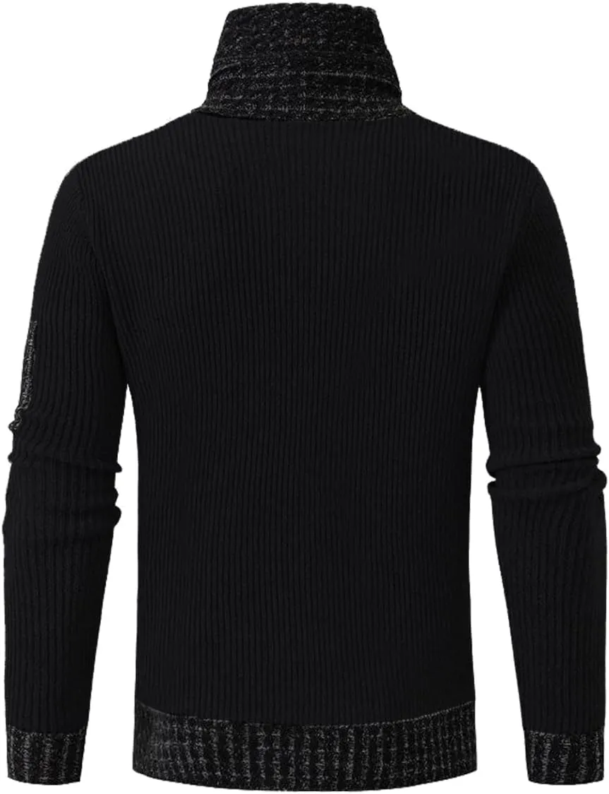 yoeasy Men's Turtleneck Zipper Twisted Knitted Pullover Sweater Slim Fit Ribbed Long Sleeve Sweater Tops