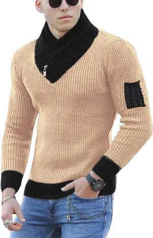 yoeasy Men's Turtleneck Zipper Twisted Knitted Pullover Sweater Slim Fit Ribbed Long Sleeve Sweater Tops