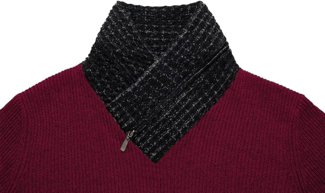 yoeasy Men's Turtleneck Zipper Twisted Knitted Pullover Sweater Slim Fit Ribbed Long Sleeve Sweater Tops