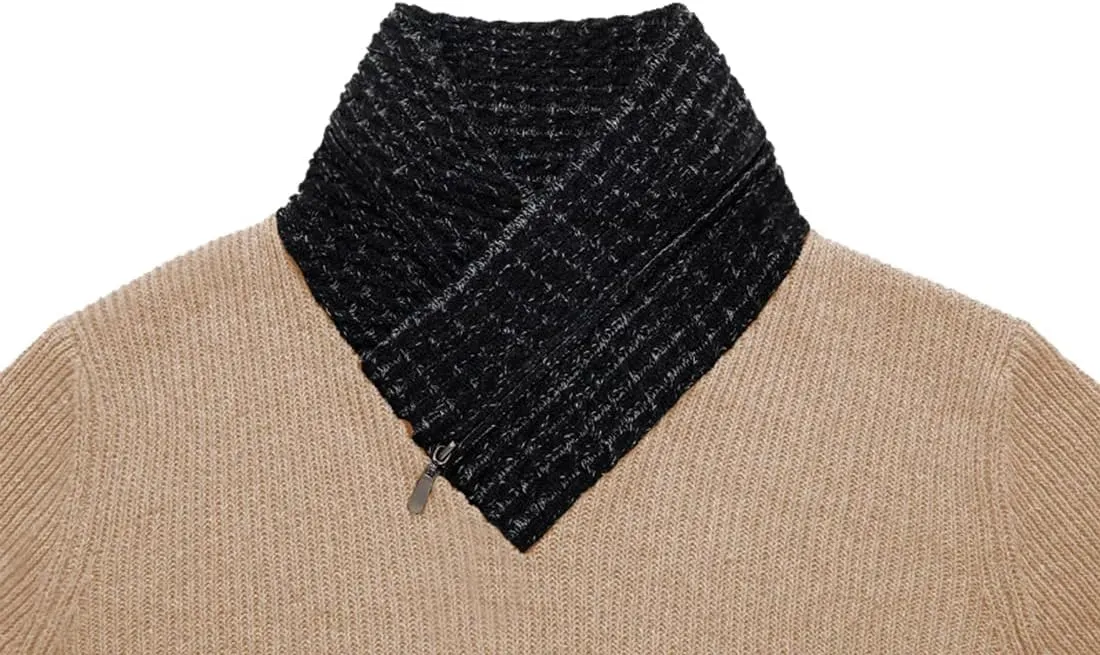 yoeasy Men's Turtleneck Zipper Twisted Knitted Pullover Sweater Slim Fit Ribbed Long Sleeve Sweater Tops