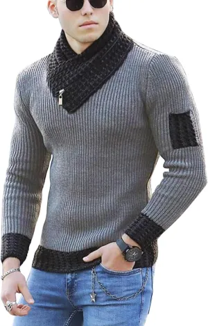 yoeasy Men's Turtleneck Zipper Twisted Knitted Pullover Sweater Slim Fit Ribbed Long Sleeve Sweater Tops