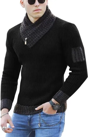 yoeasy Men's Turtleneck Zipper Twisted Knitted Pullover Sweater Slim Fit Ribbed Long Sleeve Sweater Tops