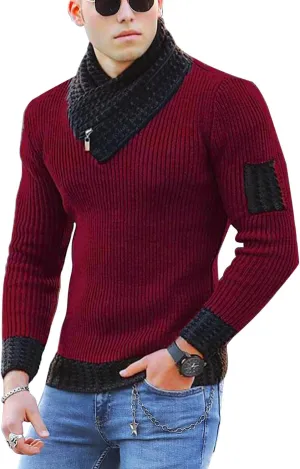 yoeasy Men's Turtleneck Zipper Twisted Knitted Pullover Sweater Slim Fit Ribbed Long Sleeve Sweater Tops