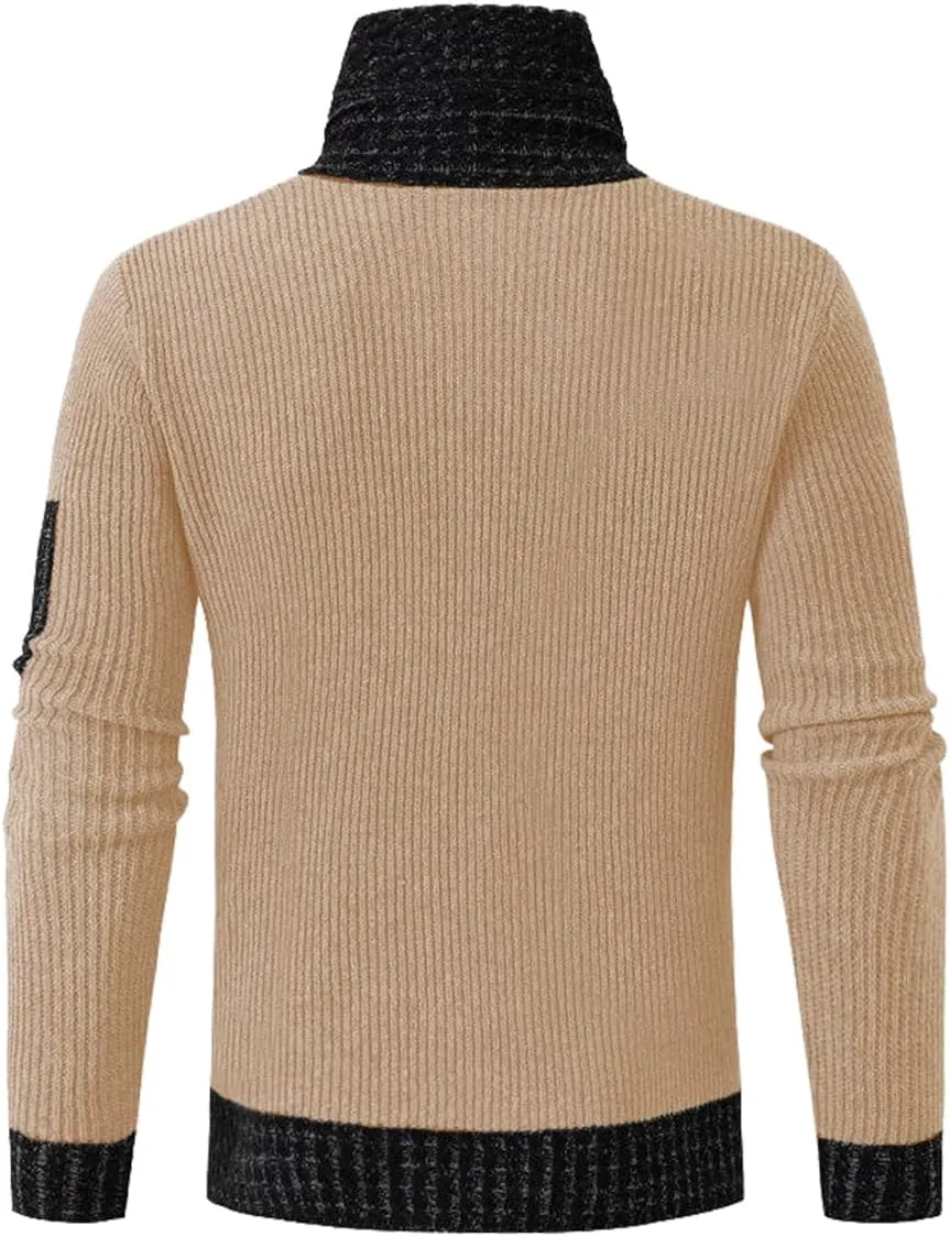 yoeasy Men's Turtleneck Zipper Twisted Knitted Pullover Sweater Slim Fit Ribbed Long Sleeve Sweater Tops