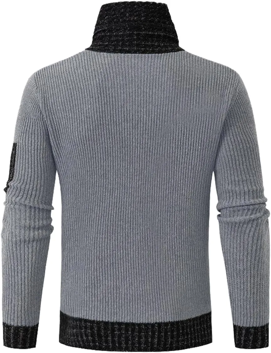 yoeasy Men's Turtleneck Zipper Twisted Knitted Pullover Sweater Slim Fit Ribbed Long Sleeve Sweater Tops