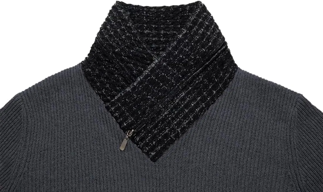 yoeasy Men's Turtleneck Zipper Twisted Knitted Pullover Sweater Slim Fit Ribbed Long Sleeve Sweater Tops