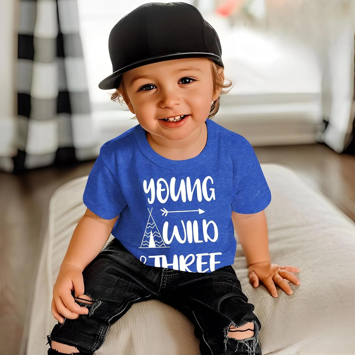 Young Wild and Three Birthday Boy Shirt 3rd Birthday Outfit 3 Year Old Boys T-Shirt Third B-Day Party Tees Tops