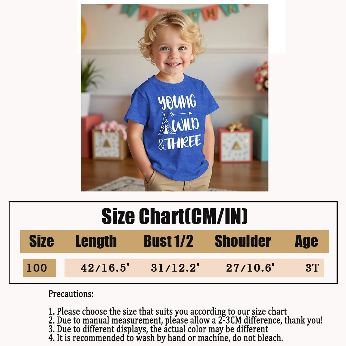 Young Wild and Three Birthday Boy Shirt 3rd Birthday Outfit 3 Year Old Boys T-Shirt Third B-Day Party Tees Tops