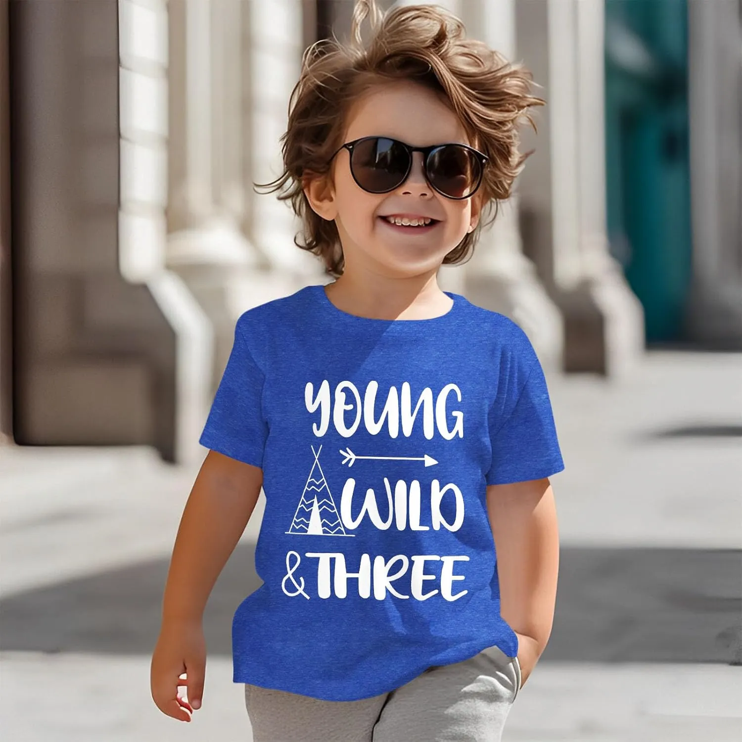 Young Wild and Three Birthday Boy Shirt 3rd Birthday Outfit 3 Year Old Boys T-Shirt Third B-Day Party Tees Tops