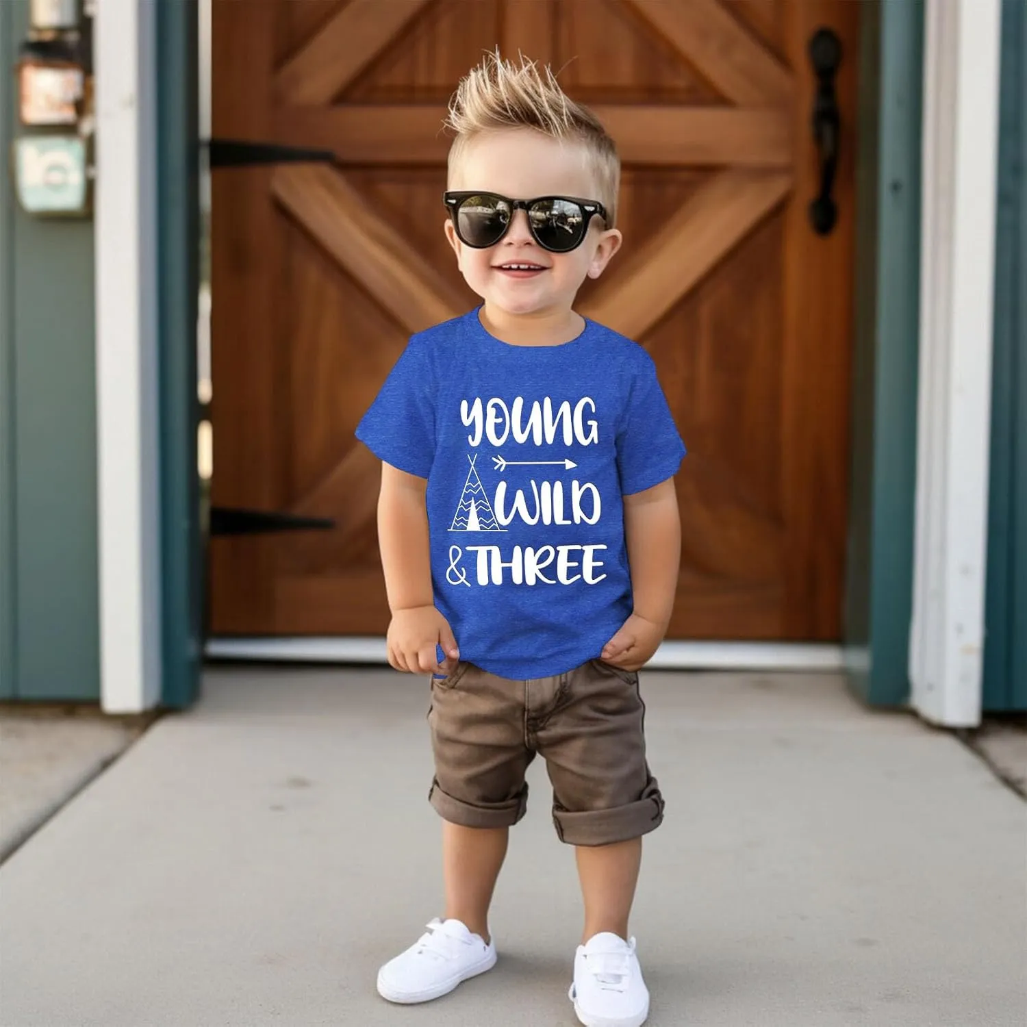 Young Wild and Three Birthday Boy Shirt 3rd Birthday Outfit 3 Year Old Boys T-Shirt Third B-Day Party Tees Tops