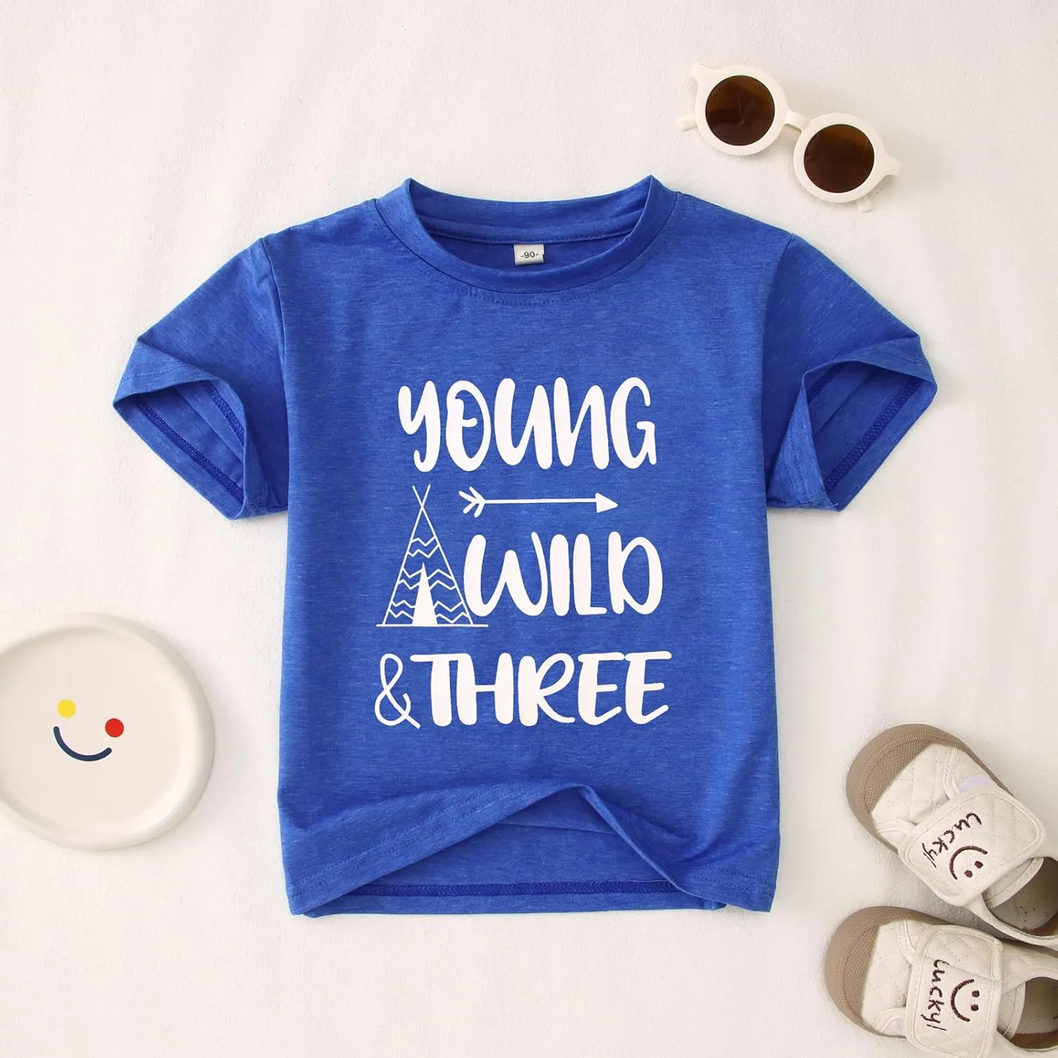 Young Wild and Three Birthday Boy Shirt 3rd Birthday Outfit 3 Year Old Boys T-Shirt Third B-Day Party Tees Tops