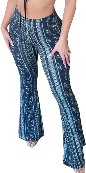 YUZIBAO Women's Flare Yoga Leggings High Waisted Boho Palazzo Wide Leg Pants Bell Bottoms