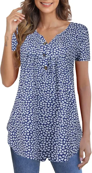 Zyyfly Womens Tank Tops Loose Fit Summer Henley Shirts Pleated Flowy Sleeveless Tunic Tops