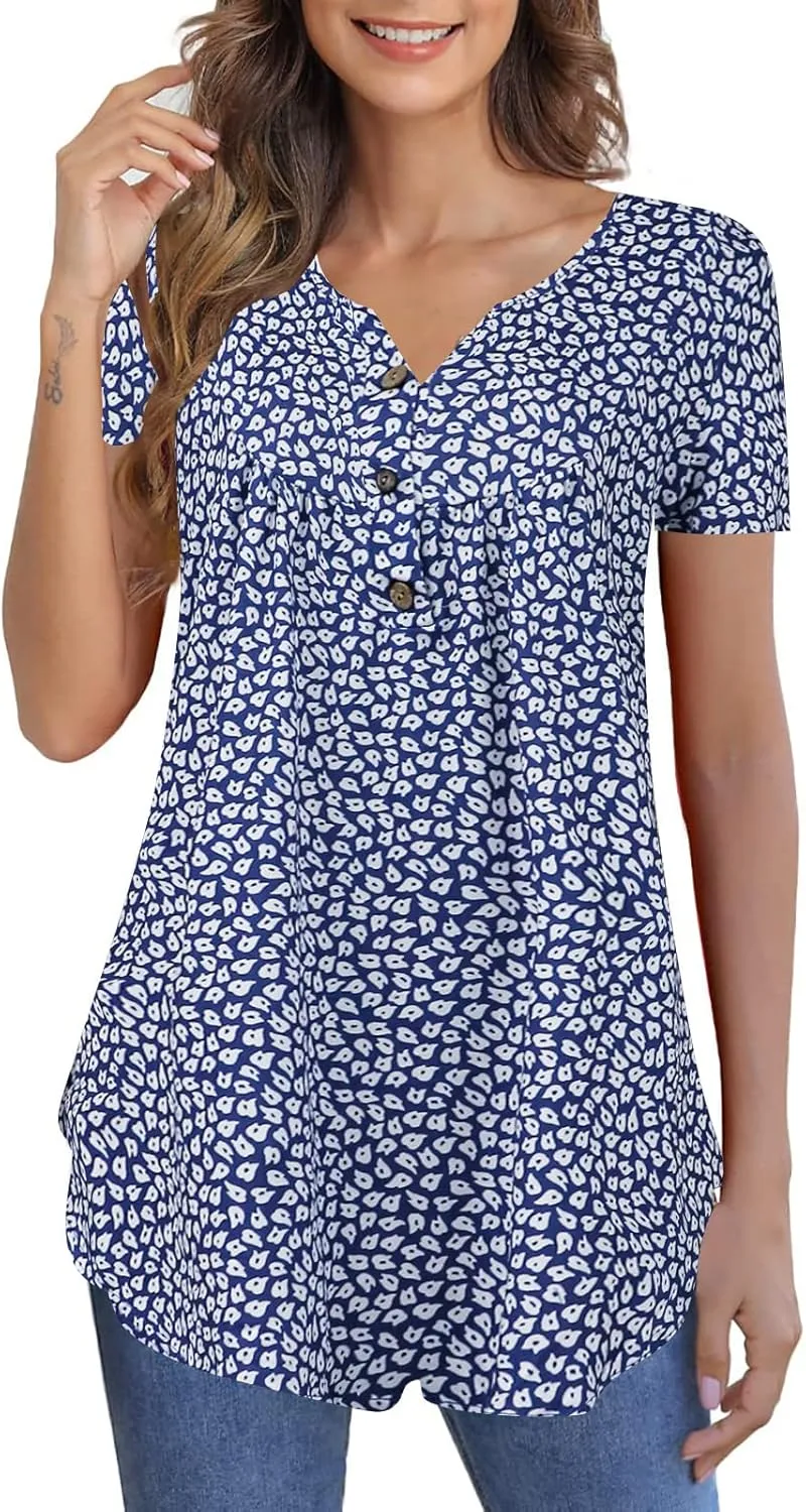 Zyyfly Womens Tank Tops Loose Fit Summer Henley Shirts Pleated Flowy Sleeveless Tunic Tops